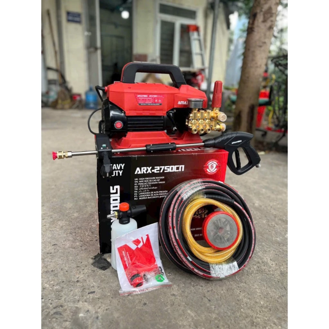 Máy Rửa Xe Gia Đình Amaxtools 2750W ARX-2750 220Bar Có Chỉnh Áp - Chính Hãng