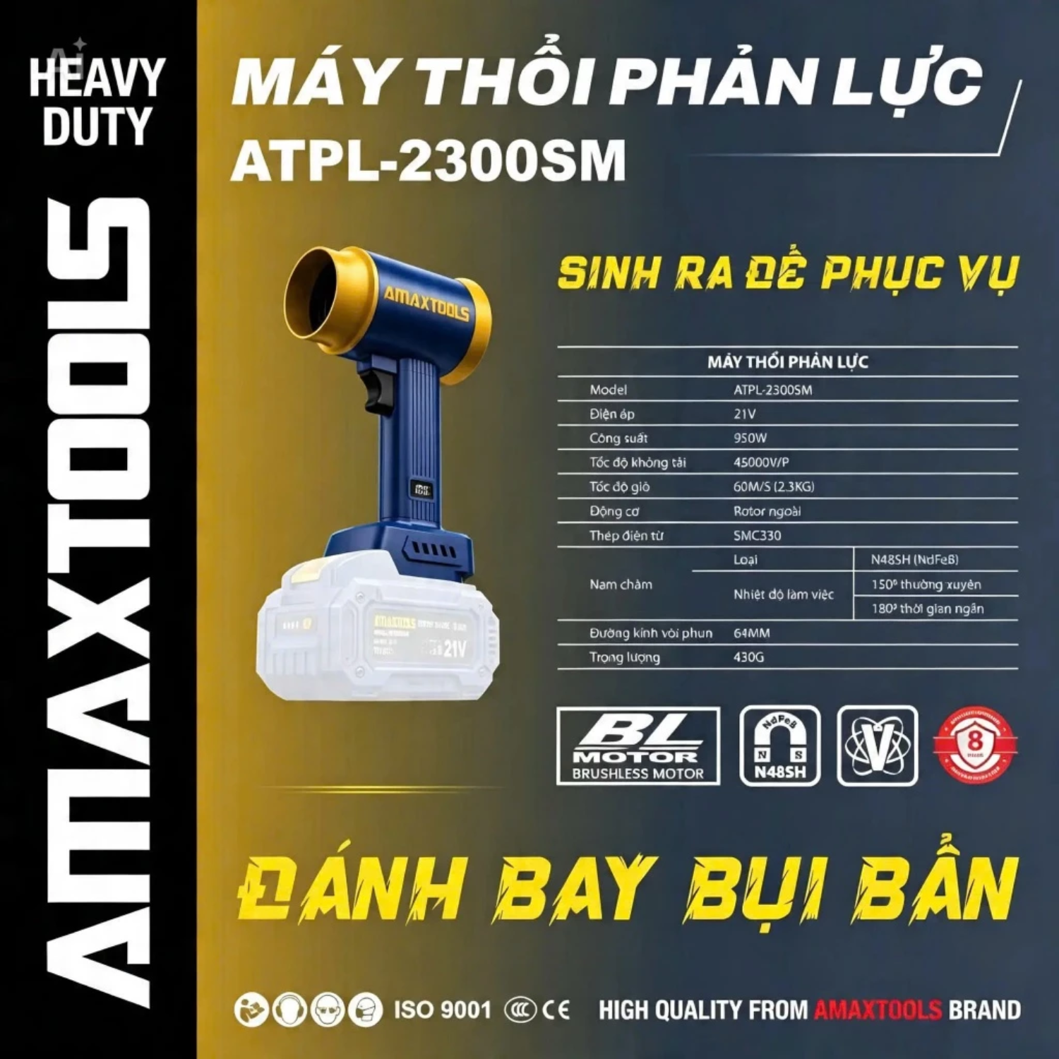 Máy Thổi Phản Lực 950W Dùng Pin 21V Amaxtools ATPL-2300SM Bảo Hành 8 Tháng Chính Hãng